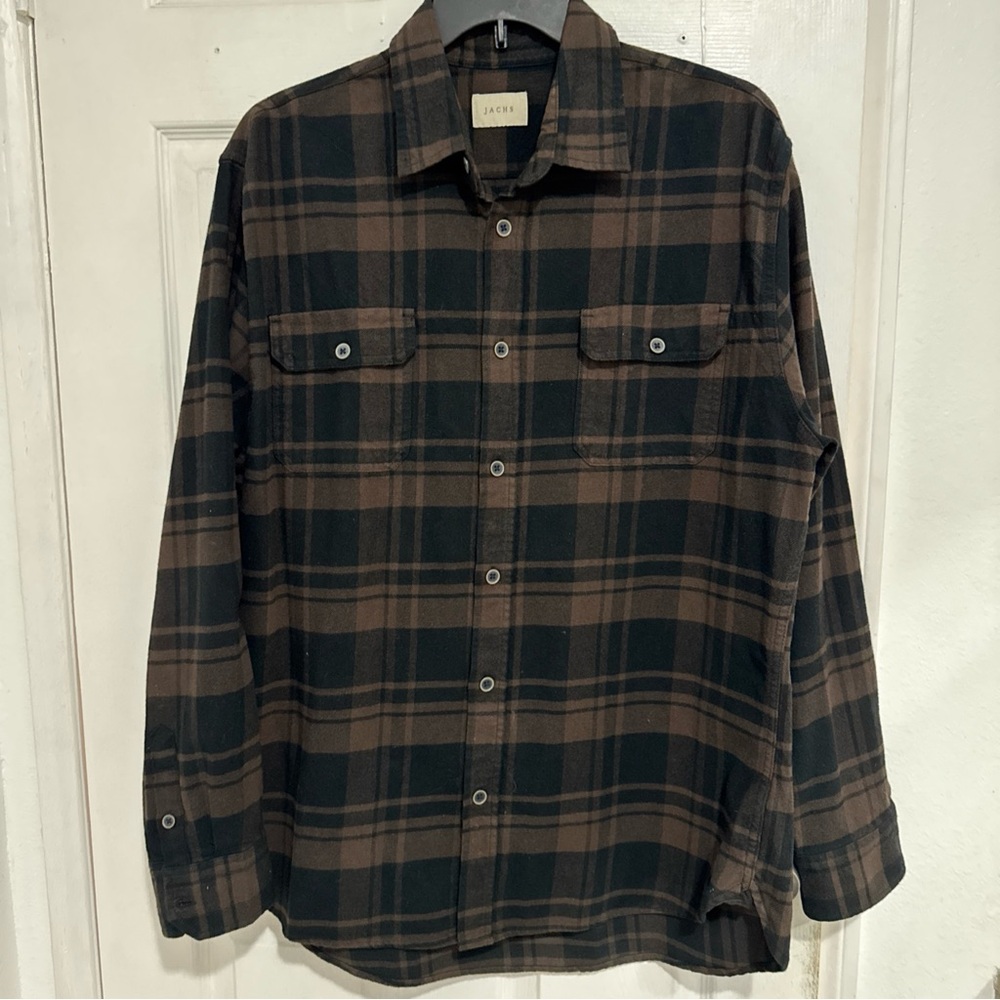 Vintage Jachs Brown Flannel Jacket Men’s XL Pockets L/S ButtonDown Heavy Cotton